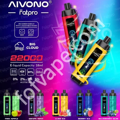 AIVONO Fatpro 22000 22K Puffs Hookah Digital Screen-10 flavors Rechargeable Disposable Vapes Pen Wholesale